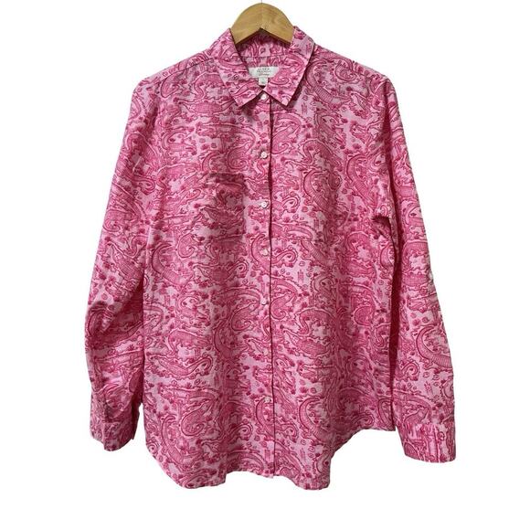 Charter Club Alligator Print Linen Blend Button Up Shirt Size L Vacation Womens - Picture 1 of 10